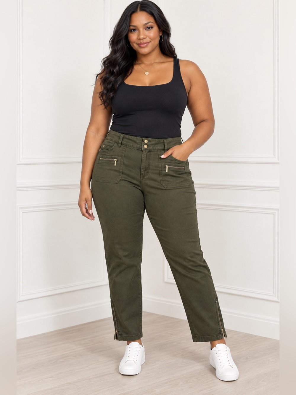 MICHAEL Michael Kors Olive Green Cropped Ankle Zip Pants